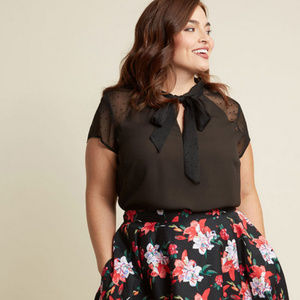 Modcloth Chiffon Tie-Neck Top with Sheer Sleeves